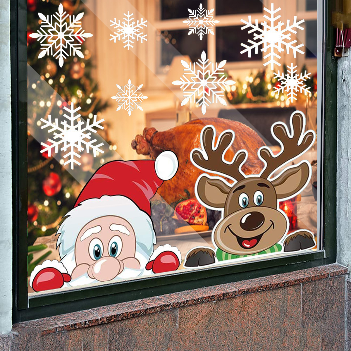 White Christmas snowflake window clings for decoration