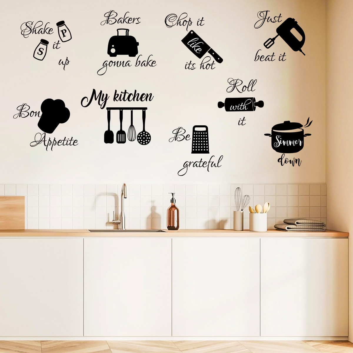 Minimalist kitchenware silhouette wall stickers set of 3