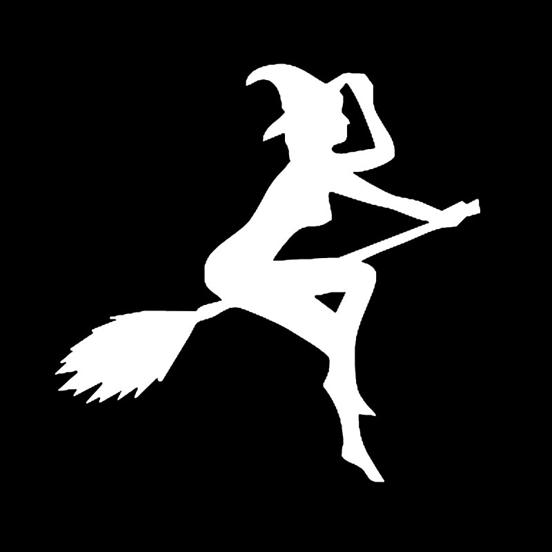 Funny Sexy Witch Lady Car Sticker in black and white