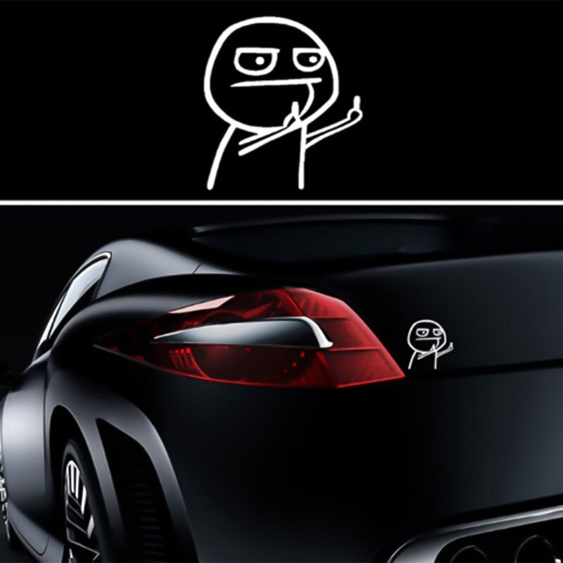 Funny cartoon middle finger sticker for car
