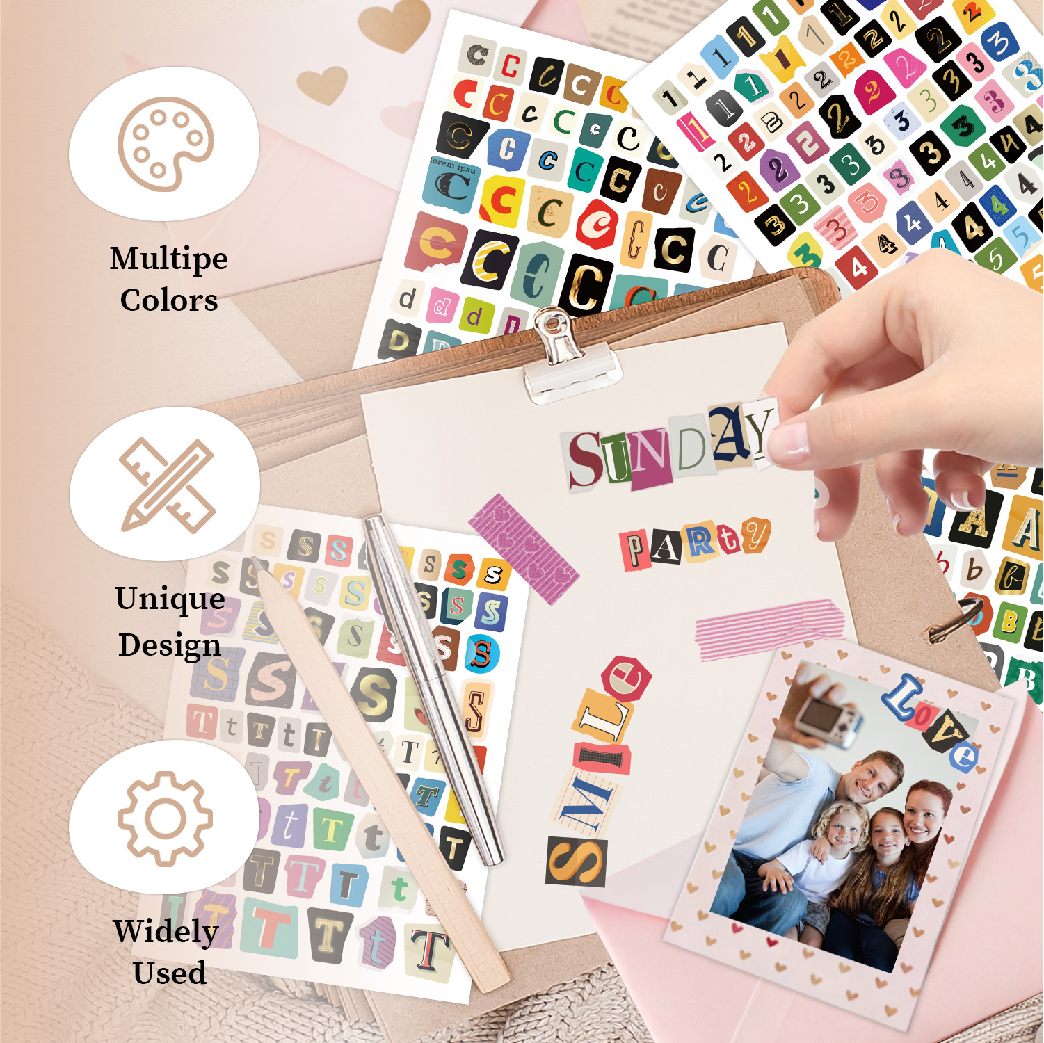 English letter stickers set for creative DIY projects
