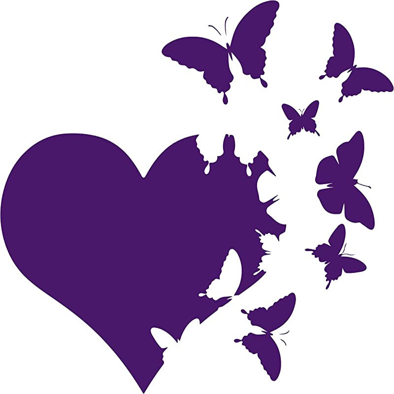 Love butterfly car body sticker in white, black, red, purple, pink