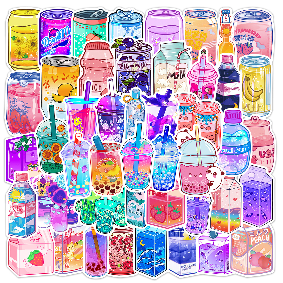 Colorful cartoon drink graffiti stickers collection