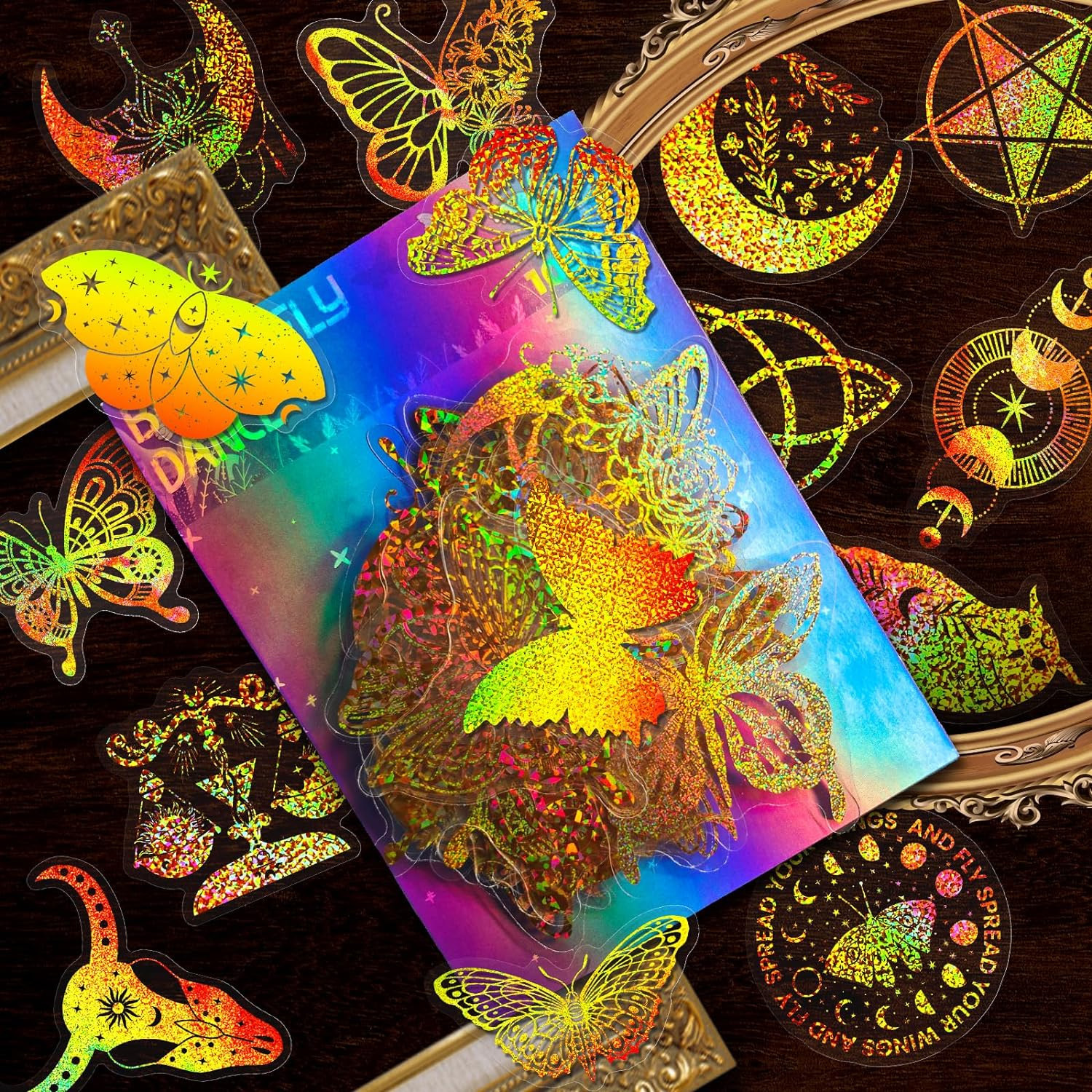 Transparent butterfly stickers with a retro design