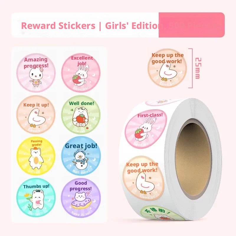 Colorful reward sticker for girls featuring playful designs