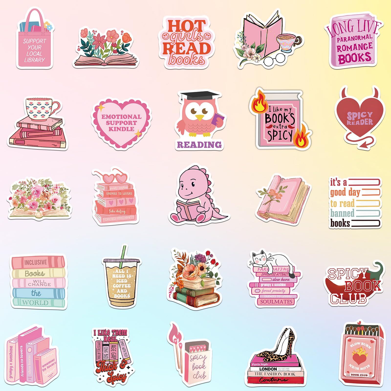 Vinyl stickers featuring romantic designs for book lovers