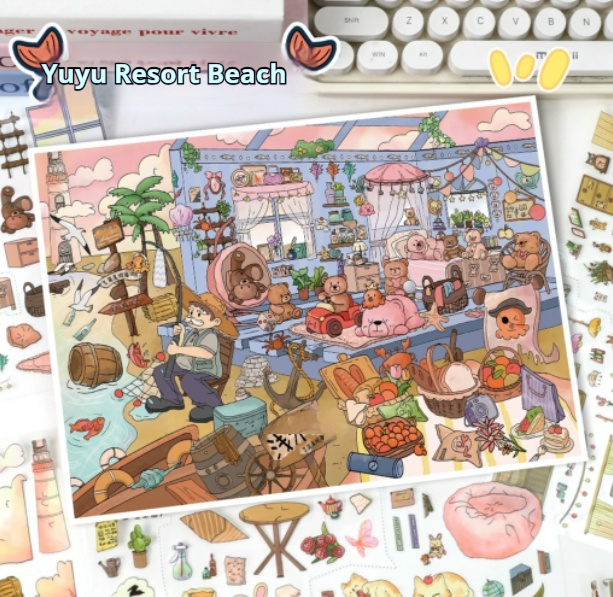 Fishing vacation beach decor sticker for miniature dollhouses.