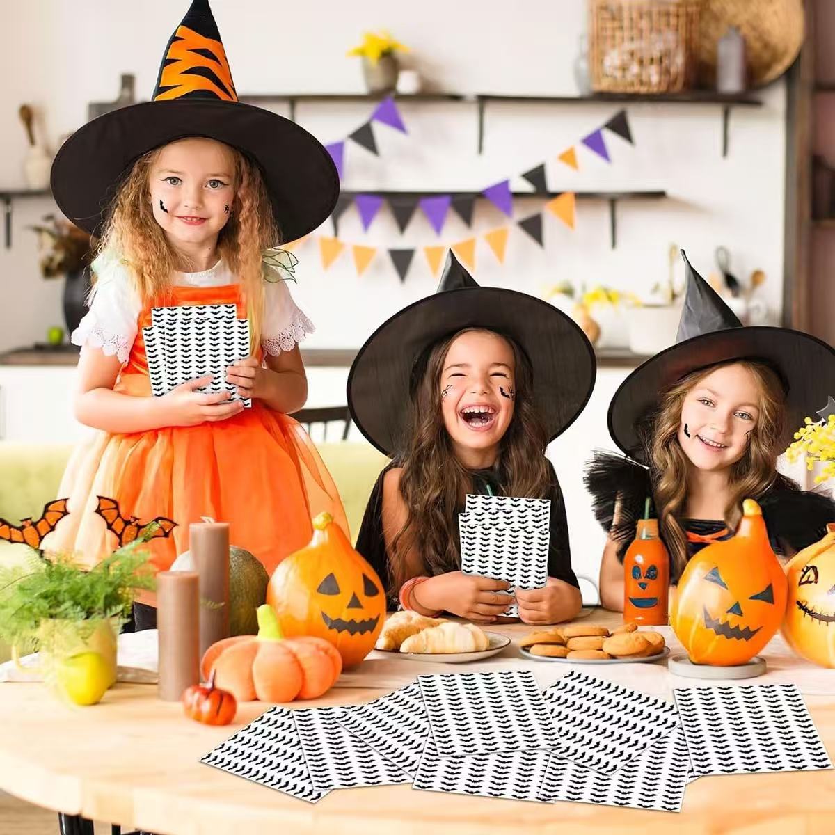 Spooky decorative black bat stickers for Halloween