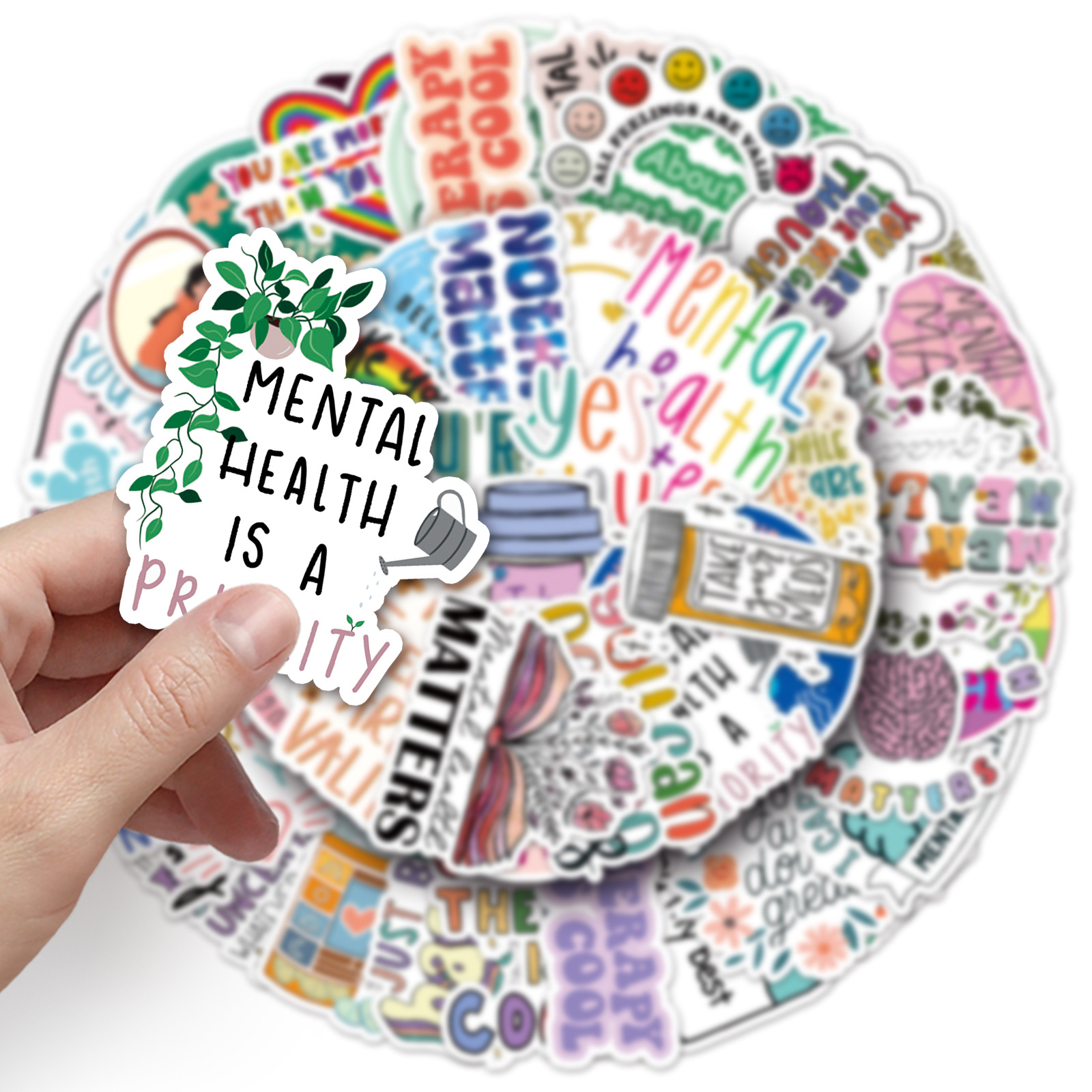 50 mental health slogan stickers in cute designs