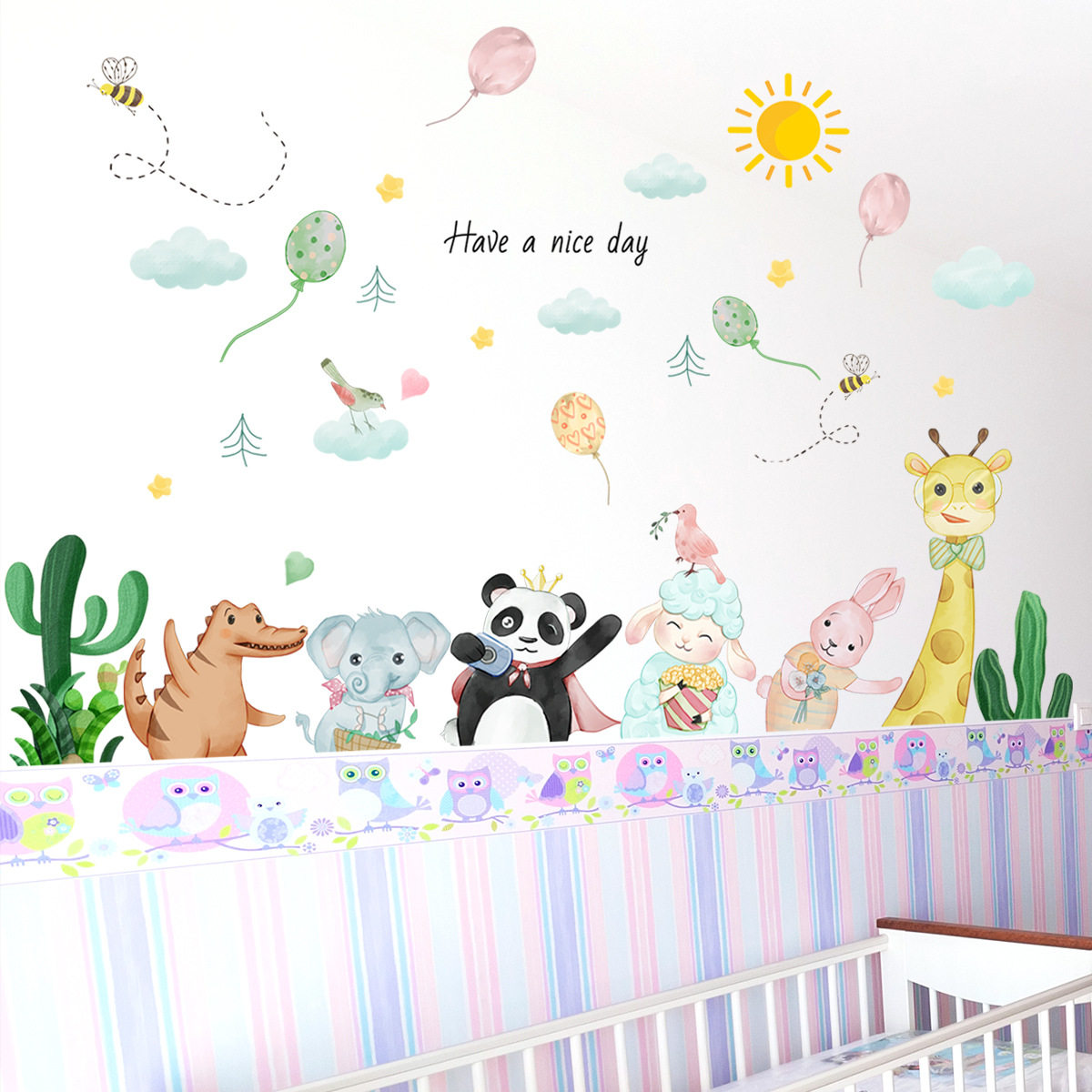 Cartoon Animal Balloon Wall Decal featuring cute designs